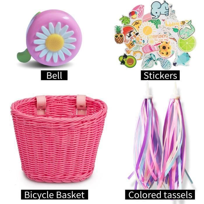 Panier Guidon Plastique Panier Vélo Enfant Avant - Imperméable Rose Avec Autocollants Décoratifs Cestino Bicicletta Anteriore