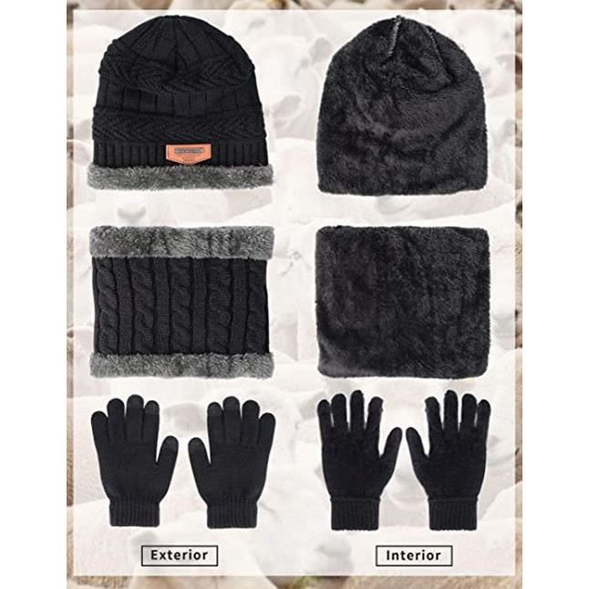 Pack Bonnet, écharpe Et Gants Tactiles - Polaire, Pour Homme Et Femme, Hiver, Noir