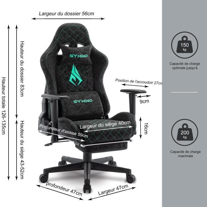 Symino Gaming Chair Chaise de Bureau Ergonomique Design Racing Cuir PU Retro Chaise de jeu Avec Repose Pieds Noir Cdiscount Informatique