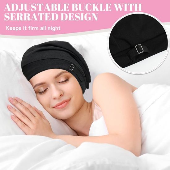 Bonnet De Nuit En Satin Et Polyester - Ajustable (Tour 50-66 Cm) - Pour Soin Des Cheveux, Sport, Sommeil - Homme Et Femme (Noir) - 3
