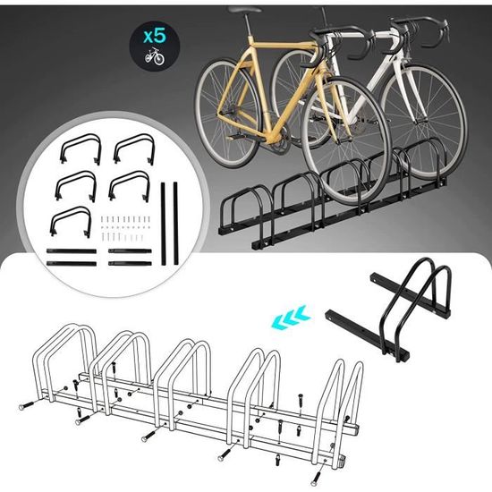 WOLTU Râtelier Vélo pour 5 Vélos, Range Vélo au Sol ou Mural, Support pour  Bicyclettes, Porte-vélos en Métal Noir - Cdiscount Auto