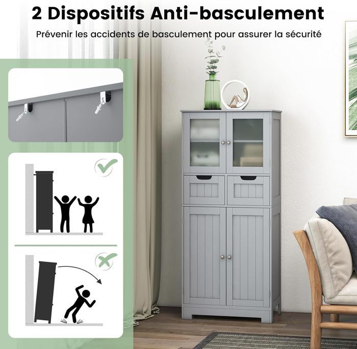 GIANTEX Buffet Bas Pour Salon, Cuisine, TV - Portes Coulissantes, 2 Tiroirs, Pieds En Métal - Protection Anti-Basculement - 150 X 45 X 74 Cm