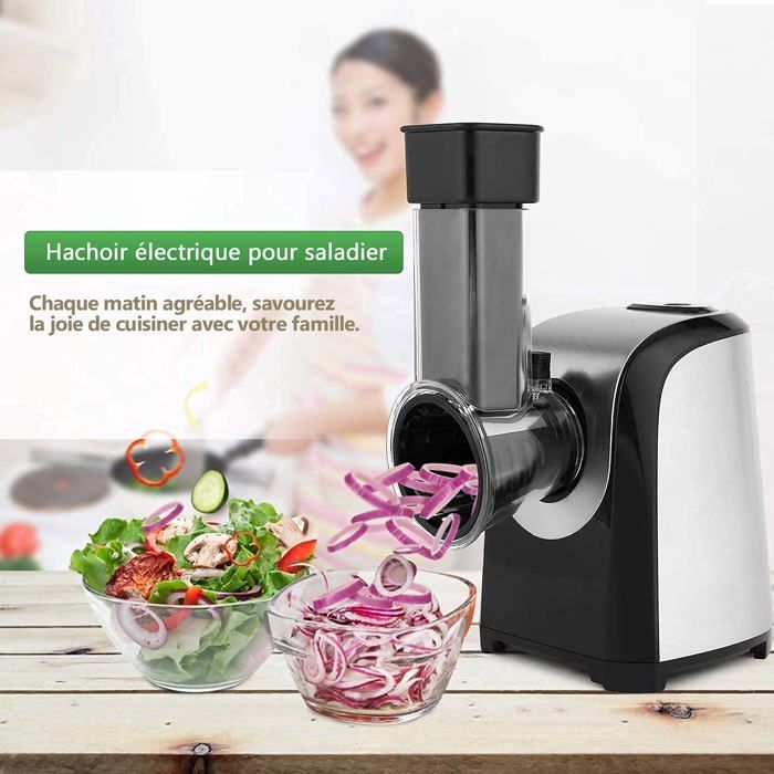 Coupe-Légumes Électrique Meykey 250W - Hachoir Multifonction Avec 5 Cônes En Inox | Râpe, Tranche, Spiralise