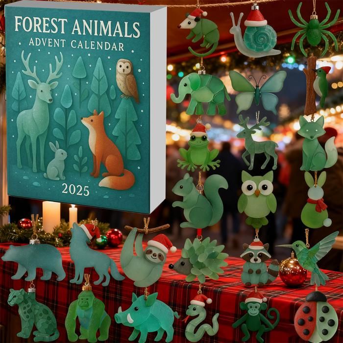 Calendrier De L’Avent 2025 En Acrylique Avec Pendentifs Animaux Glands - Déco Noël Pour Fenêtre, Arbre, Famille