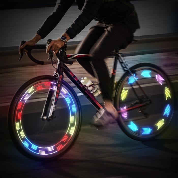 Bleu Lumiere de roue de velo a induction double face 14 LED 30 modes eclairage de nuit accessoires de c Cdiscount Sport