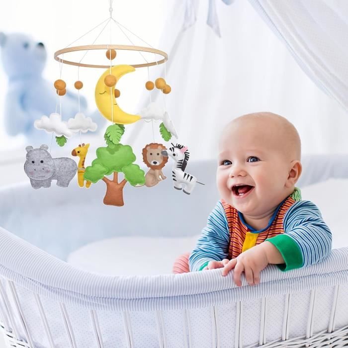 Mobile bébé Forêt animaux, en bois bébé mobile lit bébé jouet boule de  laine girafe lion éléphant, Chambre d'enfant décoration pare - Cdiscount  Puériculture & Eveil bébé