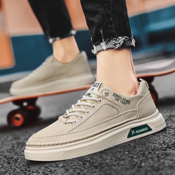 Baskets Homme Toile Aere Plat Casual Ete Comfortable Sport INSFITY Noir Textile Plat Homme