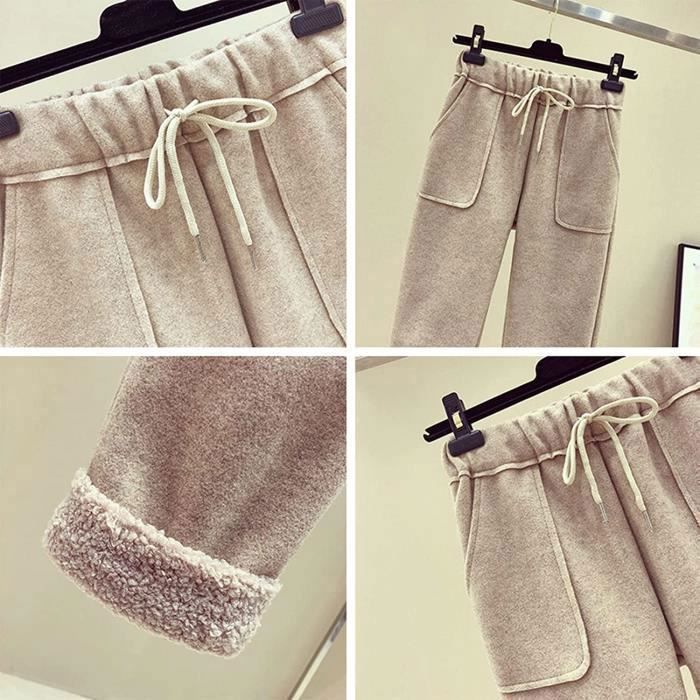 Pantalon Femme Kaki Polaire Grande Taille Doublure en Peluche