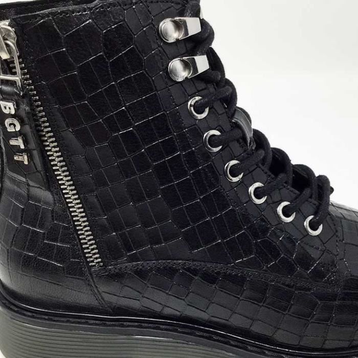 Boots Femme Bugatti Neria Noir Reptile Style Grunge Croco Noir