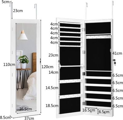 RELAX4LIFE Armoire à Bijoux Avec Miroir Pleine Longueur - 4 Angles Réglables - Blanc - Rangement Organisé