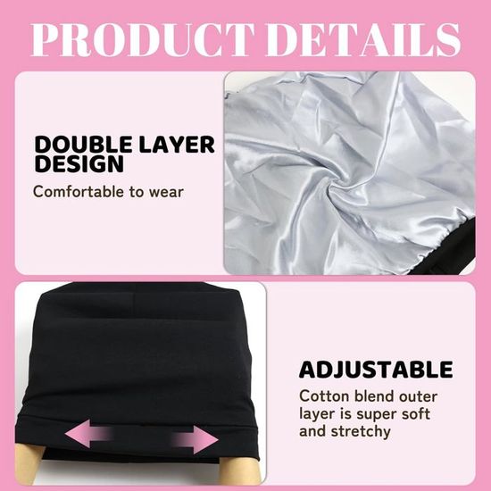 Bonnet De Nuit En Satin Et Polyester - Ajustable (Tour 50-66 Cm) - Pour Soin Des Cheveux, Sport, Sommeil - Homme Et Femme (Noir) - 7