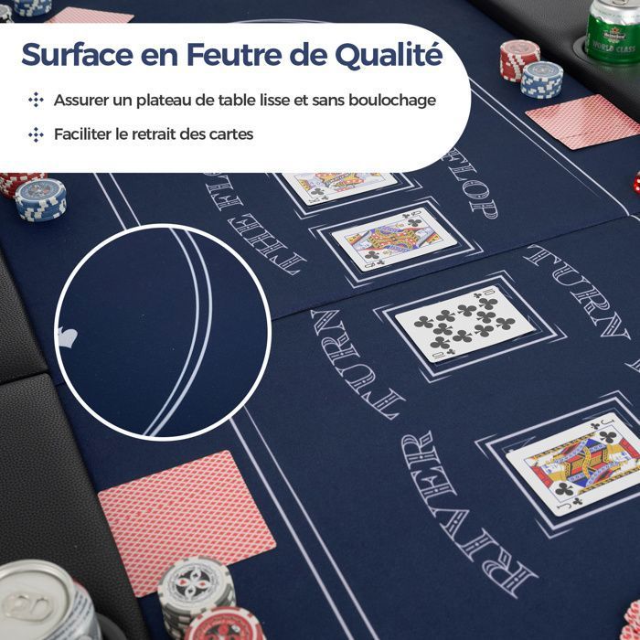 Table Poker 8 Joueurs VieXL Table De Poker 8 Joueurs VidaXL 160x80cm - Plateau Feutre Casino Bleu - Porte-gobelets Intégrés Table Jeu Poker VidaXL 160x80cm