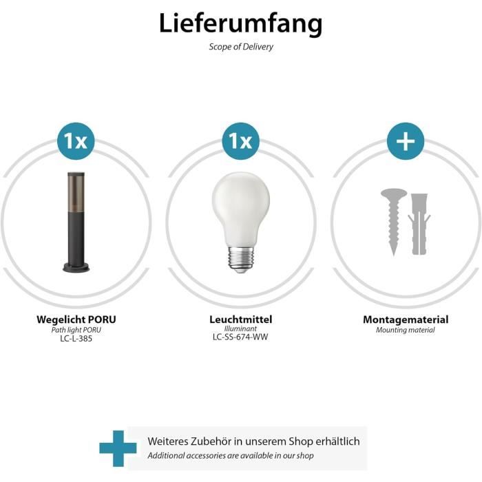PORU Borne Lumière Extérieur Inox Ronde 39 Cm - Ampoule E27 LED 4W 946lm Incluse, Classe A, IP44, Givré Blanc