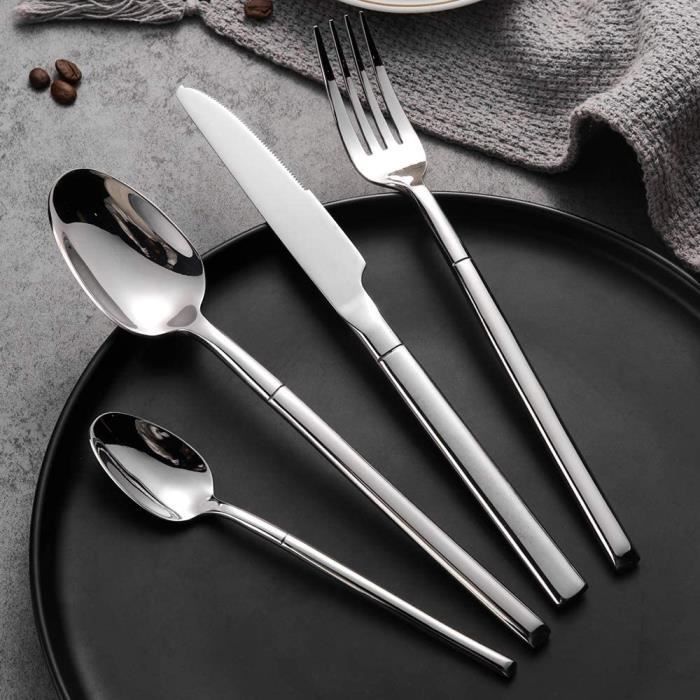 COPOTI Couverts Noirs Mat 6 Personnes, 24 Pieces Ensemble Couteau  Fourchette Cuillère inoxydable un Service de Table. : : Cuisine et  Maison