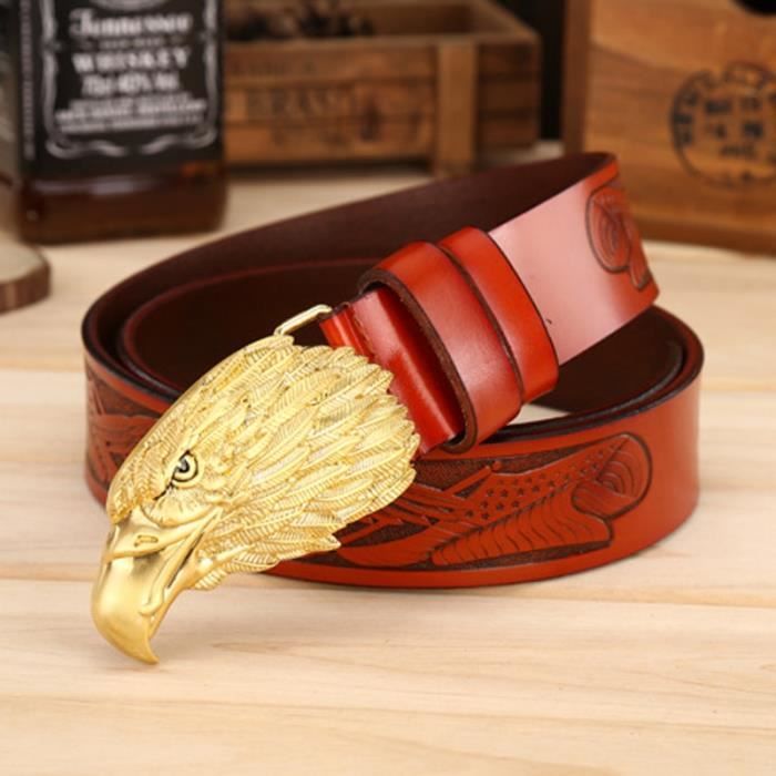 Largeur 130 cm Ceinture tete d aigle pour hommes la premiere couche en cuir veritable marque en peau de vache mode Vintage ZP Zpb01 gray black Cdiscount Pret a Porter