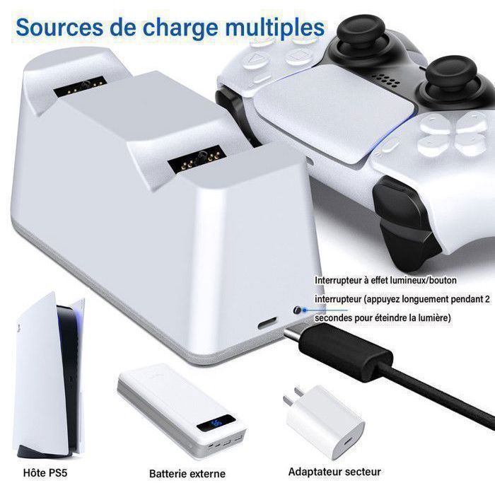 Chargeur PS5,RGB 2H Chargeur Support PS5,Station de Chargement Compatible avec