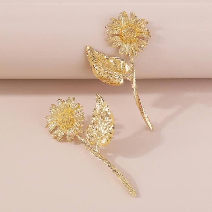 Collier Et Boucles D'oreilles Pendantes Grandes Fleurs Colorées - Style Rétro Moderne - Longueur Ajustable