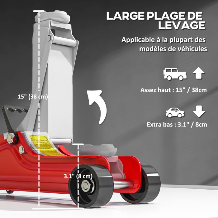Prodip Bas Cric hydraulique à profil bas, en acier robuste, Charge maximale de ...
