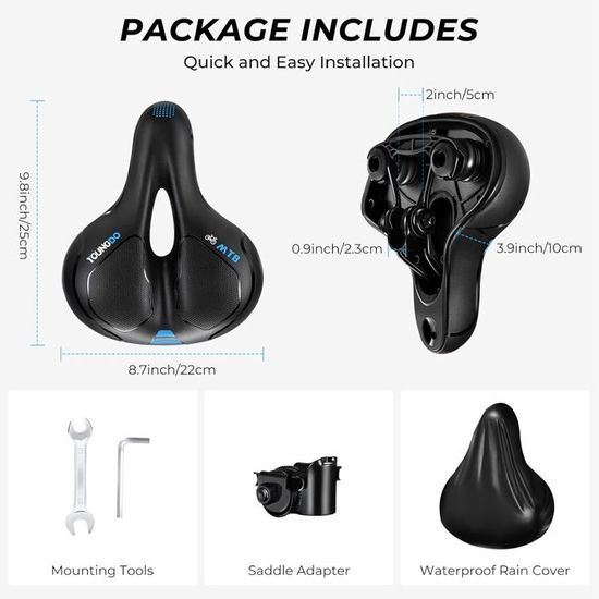 Selle De Vélo En Gel De Silice Ergonomique - Confortable Pour VTT, Route, Ville, Pliant, Avec Outils Et Bandes Réfléchissantes (16x27.5cm) - 2