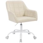 WOLTU Chaise de Bureau Pivotante, Chaise Coiffeuse à roulettes, Réglable en Hauteur, Rembourré en Lin, Beige+Blanc W0ATT0636