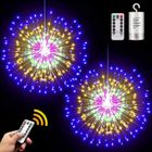 ROSNEK Lumière de Feux d'Artifice 2 Pièce 200 LED Lumineuses avec Télécommande, 8 Modes Étanche pour In/Extérieure, Multicolore