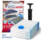 Lot de 5 Housses de rangement sous vide - ROSEDOES - L 100x80 cm - Étanches - Transparent/Bleu