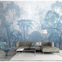 Personnalisé non-tissé panoramique mural papier peint bleu arbre peint à la main forêt paysage moderne mural salon -300x210cm