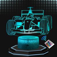 Lampe de Chevet 3D LED Formule 1 F1, Veilleuse chanmbgement de couleurs, Lampe tactile Bureau et Chambre Enfant, Ado Eclairage 