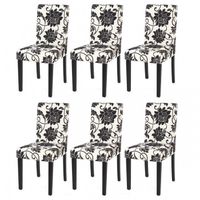 Lot de 6 chaises de salle à manger en tissu imprimé blanc&noir pieds foncés CDS04222