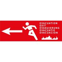 Panneau Evacuation incendie camping rouge + Flèche gauche – PVC - 300 x 100 mm - Signalisation de securite Ref: EVACG