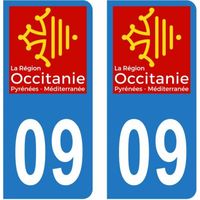 Lot 2 Autocollants Stickers plaque immatriculation voiture auto département 09 Ariège Logo Région Occitanie