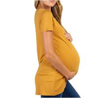 Vêtements pour femmes enceintes T-shirt ample à manches courtes et à ourlet irrégulier de couleur unie Jaune