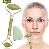 Rouleau de jade - ONEVER - Masseur Jade Facial - Double Rouleau - Vert - Sans fil