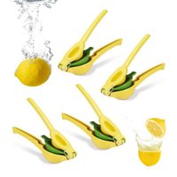 4x Zitruspresse manuell, stabile Fruchtpresse 2in1 für Zitronen und Limetten, Bar, HxBxT: 5,5 x 7,5 x 22 cm, gelb