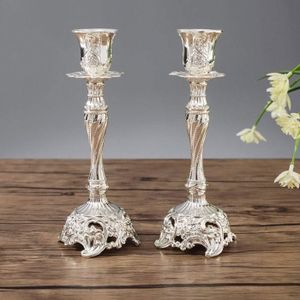 grande paire de CHANDELIERS CANDÉLABRES 5 feux en MÉTAL ARGENTÉ H 43cm
