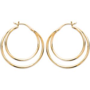 Boucles D'Oreilles Créoles Dorées Doubles - Avec Pochette Cadeau