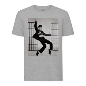 T-SHIRT T-shirt Homme Col Rond Gris Elvis Presley Chanteur Photo de Star Célébrité Vieille Musique Original 2