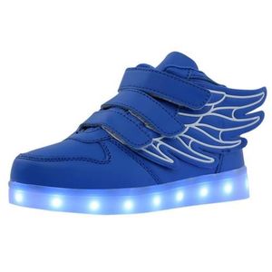 BASKET Chaussures High Top Aile Enfants Garçon Fille Basket LED Lumineuse 7 Couleurs Clignotants USB Rechargeable Mode Sport Loisirs Bleu