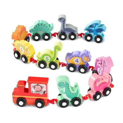 Wisplye – Train En Bois Dinosaure – Chiffres 1-10 – Jouet Montessori – Wagon Avec Crochets – Cadeau Éducatif 1-6 Ans