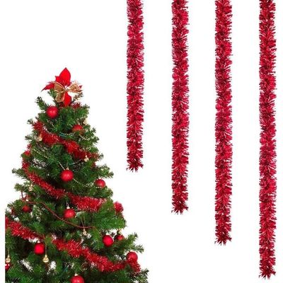 Guirlande De Noël Rouge Pailletée - Lot De 4 X 3 Mètres, Pour Sapin, Cheminée, Fenêtre, Décoration Murale