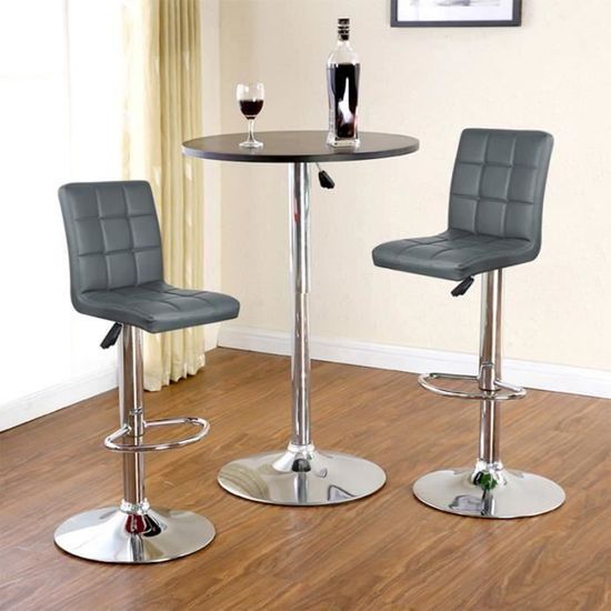2x tabouret de bar,Gris chaise de bar PU Hauteur réglable de haute qualité Rotatif à 360 