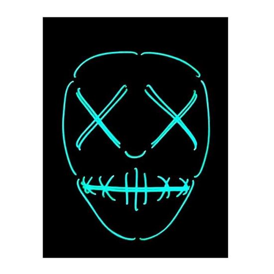 Masque Neon Lumineux - Nightmare - Noir - Mixte - Adulte - Exterieur - 18 ans - Cables Fluos