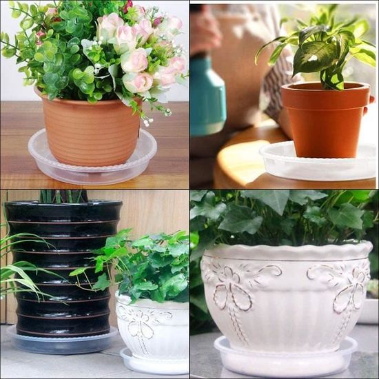 16 Pièces Coupelle Pot de Fleur Soucoupe Pot Fleur Plastique Soucoupes Pots  de Fleurs avec 18 Étiquettes sous Pot de Fleur Rond Dessous de Verre pour  Plantes D'intérieur et D'extérieur : 