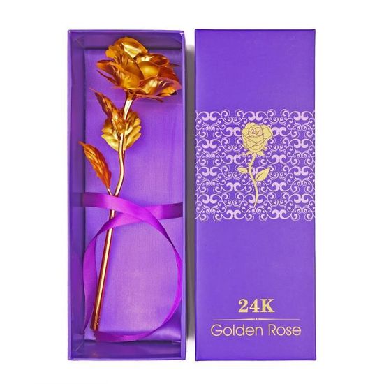 Hztyyier 24K Romantique Rose Noir Or Trempé Rose Avec Support