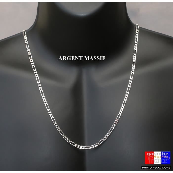 chaine longue 70cm x 3.5mm pour homme en argent massif 925 poinçonné figaro 1+3 avec boite