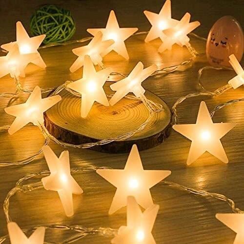Guirlande Lumineuses 30 Etoiles Led à Piles 4,65m Décoration Intérieur/Eextérieur pour Jardin Fête Soirée(Blanche chaude)