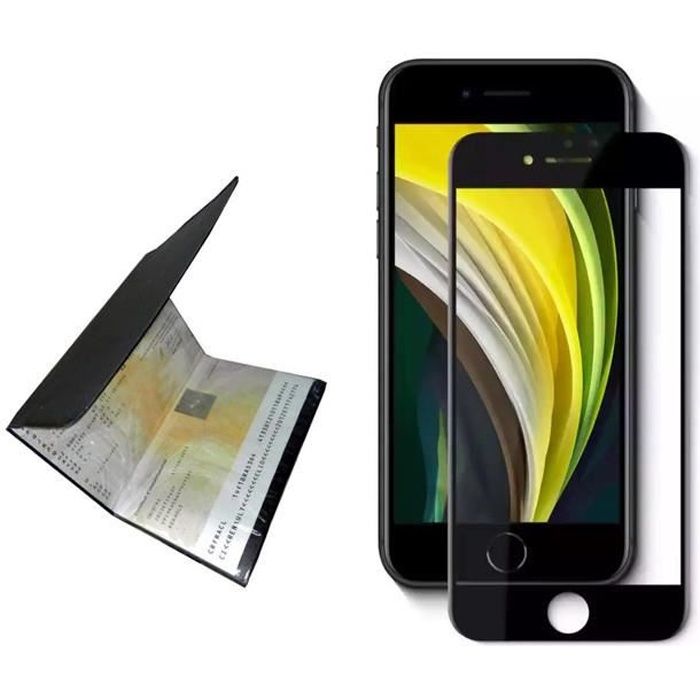 étui Carte Grise porte documents noir + 2 verre trempé intégral HD+ iPhone Se 2020