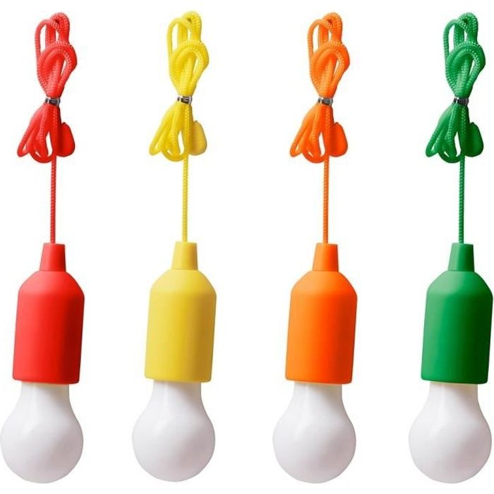 Lot de 4 Lampes Baladeuse a Transporter partout - Ampoules LED Portable - A Piles - pour Jardin, Camping, Garage, Enfants