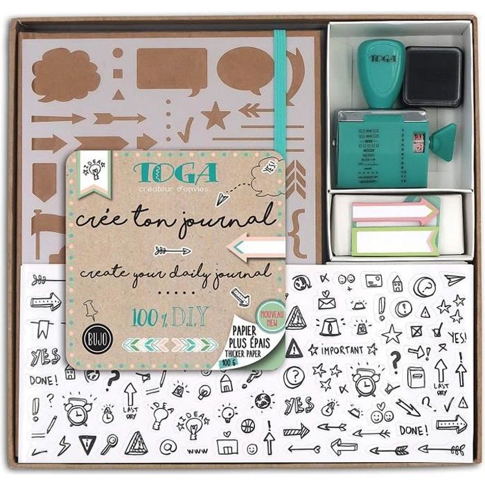 Toga KT74 Kit Bullet Journal, Carnet, Kraft, 15,5 x 21,5 x 1,5 cm
