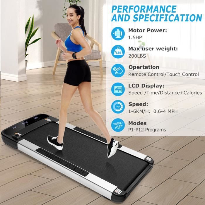 BESPORTBLE Tapis de course - avec Vitesse de contrôle du bracelet, 1-6KM - H, 12 programmes, écran LCD